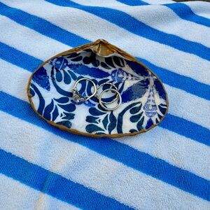 Handcrafted Blue & Gold Shell Jewelry/Trinket Dish